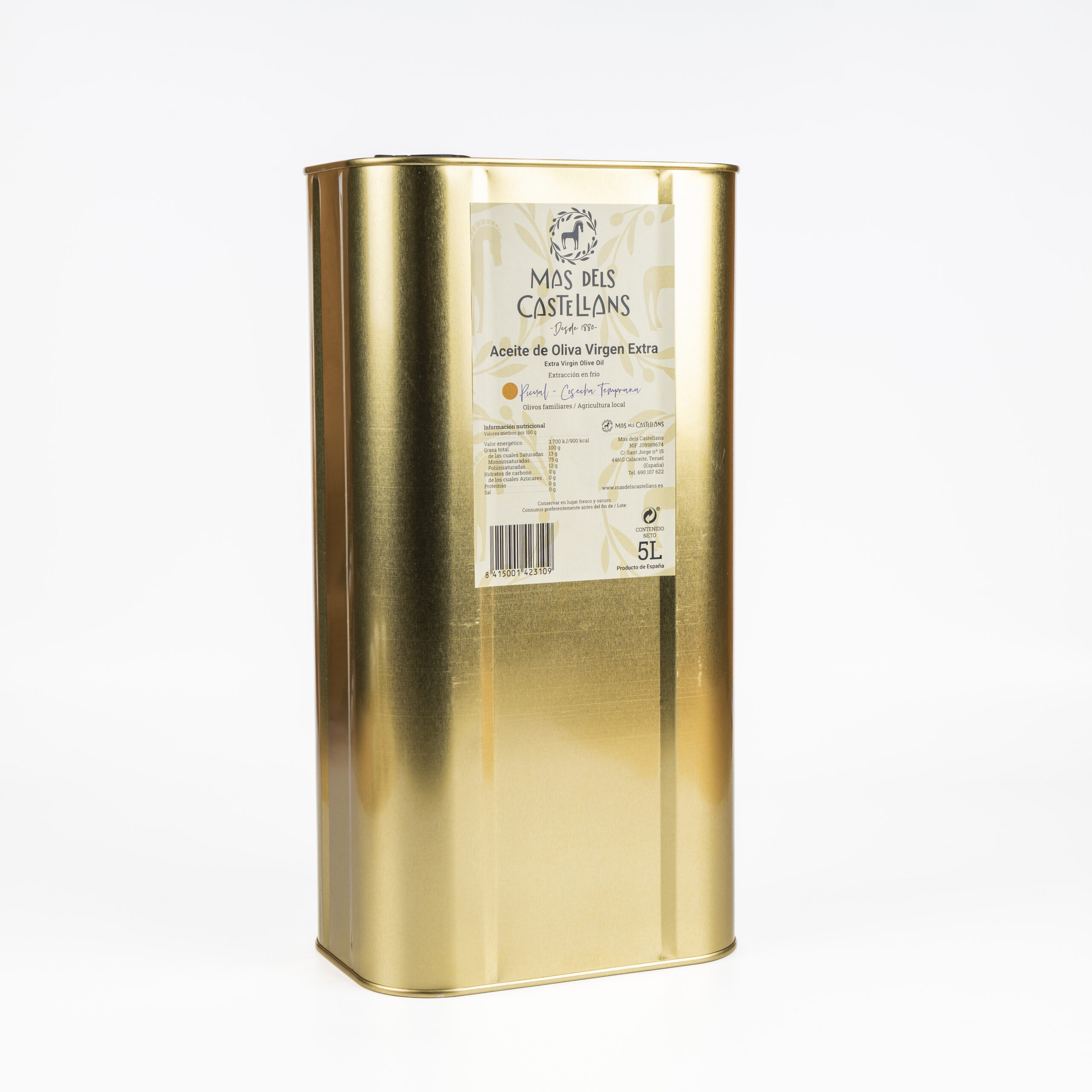 Oli d'Oliva Verge Extra Mas dels Castellans Picual collita primerenca llauna 5L